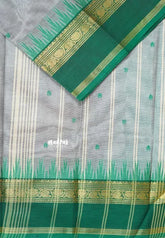 Light Bluish Grey - Karthigai silk cotton Big Temple Border with Buttas